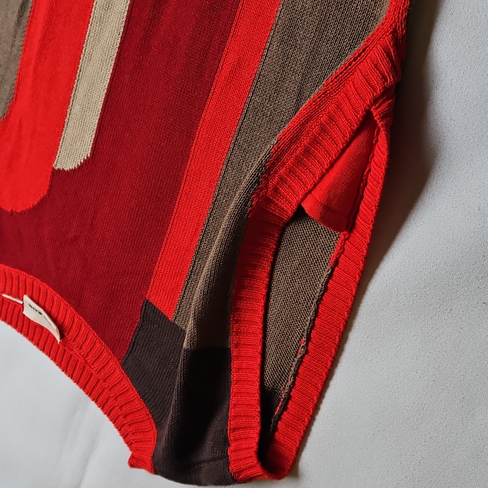 DKNY Red Colorblock Sweater Knit Top With Belt Size Small - Picture 8 of 10
